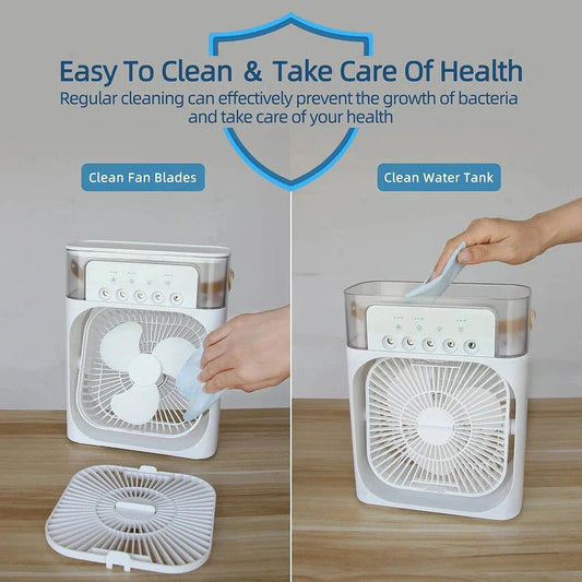 Portable Air Conditioner Fan Usb Electric Fan With Led Night Light, Fine Mist Water, And Humidifier Function | Led Night Light Water Mist – Random Color 10 Inch